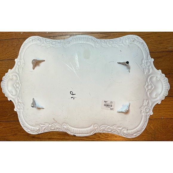 Pier 1 Vintage Ornate Floral Dragonfly Metal Shabby Tray Ivory Boho Peasant - Picture 4 of 7